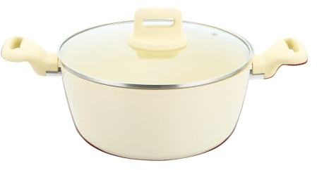 4.2L Stockpot with Lid Non Stick Cooking Pots Induction Base Aluminum Casserole Pot for Cooking Soups & Brew Boiling Stews Pots (Cream, 24cm Stock Pot)