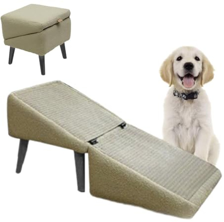 Geteilte Hunderampe Bett, Klappbar Hundetreppe Für Kleine Hunde, 2 In 1 Haustiertreppe, rutschfeste Fußstütze Für Haustiere, Leichte Faltende Hundestufen, Haustierrampe, Für Sofa, Auto(Khaki)