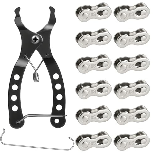 NYVOR 12 pares de candado de cadena para bicicleta, cierre de cadena de 10 velocidades, con ayuda de montaje, eslabones de cadena de bicicleta compatibles con cadena Shimano, eslabones de acero para