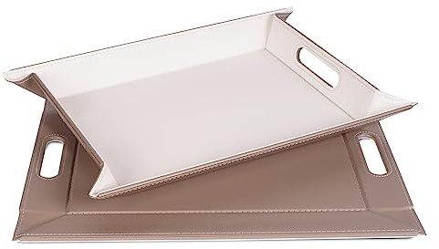 FREEFORM Duo Wendetablett 45x35 cm, Kunstleder, 2-seitig, Weiß/Taupe | Tischset, wendbar, patentiertes Design, hitzebeständig bis 90 °C, pflegeleicht, platzsparend, flach lagerbar, elegant
