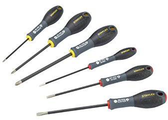 Stanley FatMax Schraubendreher/Schraubenzieher-Set, 6-teiliges Set bestehend aus PH1, PH2, 3/4/5.5mm und T25, mit Diamantspitze, Klinge aus Qualitätsstahl, Drei-Komponenten-Handgriff, FMHT0-62062