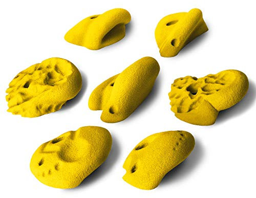 ALPIDEX 7 Klettergriffe XL | Henkelgriffe | Extra Große Griffe | Hinterschneidungen | Verschiedene Formen Farben | Klettersteine - Gelb