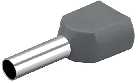 Heschen Doppia crimpatura, TE2510, AWG 14 * 2/2,5 mm²*2, puntali terminali doppi, terminali terminali doppi, lunghezza 10 mm, grigio, confezione da 1000