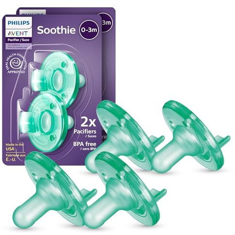 Philips Avent SCF190/41 - Chupetes Soothie para bebés de 0 a 3 meses, diseño de una sola pieza, sin BPA, extraduraderos, color verde, paquete de 4 unidades