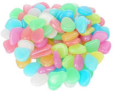 moinkerin 100 Pezzi Pietre Luminose Colorate, Pietre di Ciottoli per Giardino Passerella, Decorazione Contenitore Acquario per Pesci, Ghiaia di Resina Decorativa (Colore-100pezzi)