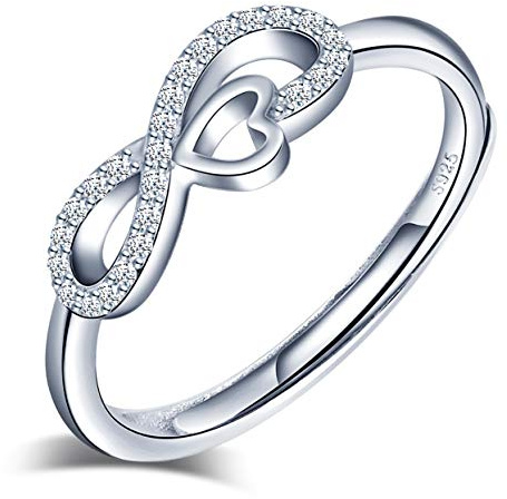 Yumilok Damen-Ring Einstellbar Jahrestag Ring Infinity Unendlichkeit Herz Zirkonia Partnerringe Fingerring Midi Ring Vertrauensring Silber 925 für Frauen Mädchen