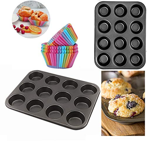 Ultra Non Stick Baking SPRINGFORM Cake TINS & Pack 12 Rainbow Cupcake Cases -Cake Baking Tins, Baking Molds (12 Cup Muffin Tray)