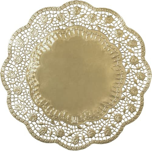Demmler Tortendekoration/Tortenunterlage/Tortenspitzen - Rund ø 17cm - Farbe: Gold - ästhetische Unterlage für Torten und Kuchen - 100 Stück - Made in Germany