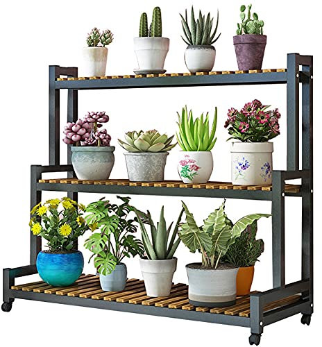 ACXZ Lagerregal Schwerlastregal Standregal Regalsystem Gestelle anzeigen Blumenständer Pflanzenregal 3 Ebenen Leiterregal Höhenverstellbarer Rollwagen, Schwarz (40 cm tief)
