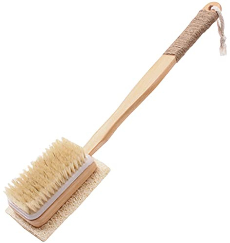 DXIUMZHP Badeburste Mit Langem Stiel Badebürste Aus Naturhaar Und Luffa, Hautbürste Mit Rutschfestem Garngriff Aus Holz, Körper Leicht Reinigen (Color : Natural, Size : 16.5 * 3.5inches*2)