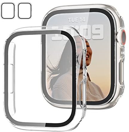 JZK 2 Stück Schutzhülle für Apple Watch Series 9 (2023)/Series 8/iwatch Series 7 41mm, mit Gehärtetes Glas Displayschutz, Hülle HD Ultradünne Schutz Zubehör für iWatch, Klar+Klar | 2 Stück, harte PC-Abdeckung mit gehärtetem Glas für Apple Watch, HD, schlanke Stoßstange, Schutzhülle für iWatch 9/8/7, 41 mm