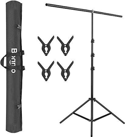 Bonnlo 2 x 3 m Support de Fond Photo, Support Toile de Fond Réglable avec 3 Pinces, Un Sac de Transport et 2 Sacs de Sable, pour Professionnel Fond Studio Photo (2.6 x 1.5 m Support)
