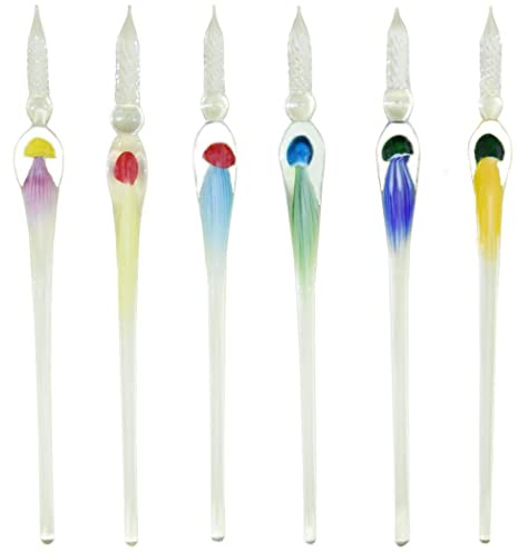 Gullor Lot de 6 stylos à plume en verre de cristal faits à la main en forme de méduse pour calligraphie