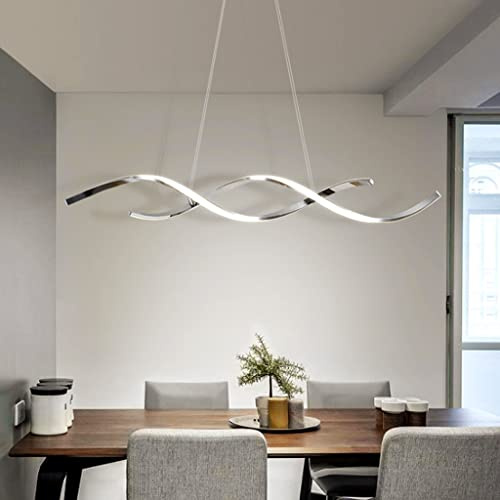 Esstisch Hängeleuchte Moderner Dimmbar LED Pendelleuchte Mit Fernbedienung Pendellampe Spiraldesign Acryl-Chrom-Finish Hängelampe Schlafzimmer Wohnzimmer Deko Kronleuchter Beleuchtung,Chrome/90cm