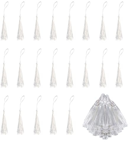 Fayemoon 100 Stück Weiß Tassels, Mit Trageband Quasten, Lesezeichen Quasten Anhänger, Handgefertigte Seidige Quasten, Verwendet für Lesezeichen, DIY-Basteldesign…