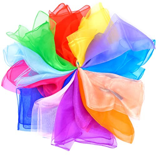 Pinsheng 12 Stücke Jongliertücher, Chiffontücher Bunt für Tanzen Jonglieren, Tanztücher für Kindergarten Kindershow Sensorisches 12 Farben (60x60cm)