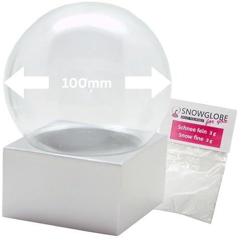 Snowglobe for You 40069 Bastelset DIY Schneekugel Do it Yourself mit Glaskugel und Polyresinsockel Silber eckig – 100mm Durchmesser - individuell Glitzerkugel - Schüttelkugel selbermachen