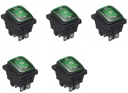 WANGCL 5 x LED-Kippschalter, wasserdicht, 12 V, An/Aus/Ein, 3 Positionen, Wippschalter, Kipptasten, 6 Pins für Auto, Boot, LKW, KCD4, Grün