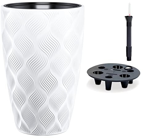 MELTOM Blumentopf mit Bewässerungssystem Rund Hoch 3D Effekt Dekorativ, Farbe: Weiß, DxH: 39 x 58 cm