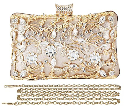 CORIOS Borsetta da Sera Donna Strass Clutch Elegante Pochette Piccolo con Catena Borsa a Mano Borsa a Tracolla Borsa a Spalla per Cocktail Festa Ballo Cerimonia Oro