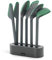 Lékué Set 5 Utensilios de cocina (Cuchara, Cucharón, Espátula, Espumadera y Pinzas) con base, Colección Essential