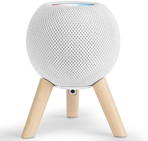 GGMM Real Wood Stand for HomePod Mini, Mid-Century Modern Style Wooden Dock with Metal Frame, Safe Stable Mount with Anti-Slip Silicone pad Protects Home pod mini Speaker Well, Made of Maple Wood