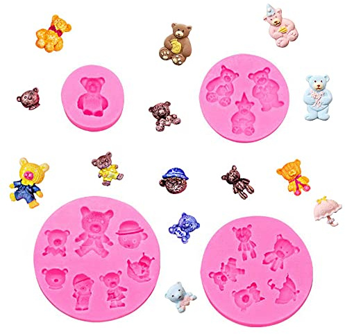 SUNSK Moule à Ours En Silicone Moules à Bonbons en Silicone Moule silicone Ours Gâteau Moule De Cuisson Cookie Sugarcraft Moule Moule Décoration DIY pour Biscuit,Chocolat, Savon,Bonbon Lot de 4