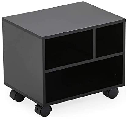JEMMCO 2-stöckiger mobiler Druckerständer, Holz-Druckertisch mit Rädern, Kleiner schwarzer Rollwagen for Zuhause, Büro, Scanner, Faxgerät, Computer, Kopierer