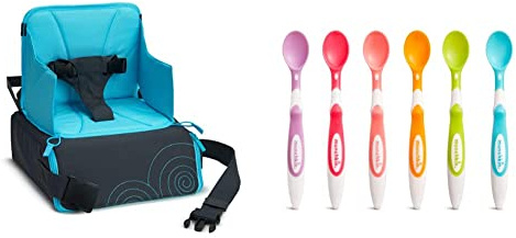 Munchkin Baby Seat, Travel Booster Seat, Portable High Chair, Toddler Booster Seat & Baby Feeding Chair & Soft Tip Toddler & Baby Spoons, Baby Weaning Spoons Set with Ergonomic Handles