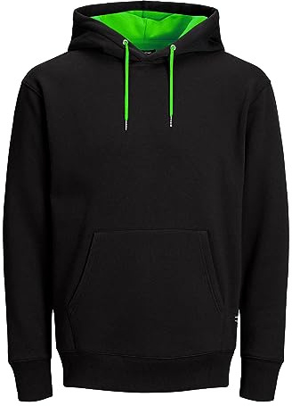 JACK & JONES Herren JJESOFT Sweat Hood, Black neon grün/REG, 3XL