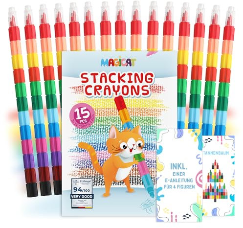 Magicat Stapelbare Wachsmalstifte I 180 Stück in 12 festlichen Farben I| Ideal für Adventskalender 2025, Nikolausstrumpf & Kindergeburtstag I Kreatives Mitgebsel