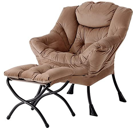 YOTATING Comfy Armchair with Footstool, Lazy Chair with Ottoman Leisure Accent Chair Relax Lounge Chair with Armrests & Side Pocket for Living Room, Bedroom & Small Spaces Armchair, Khaki