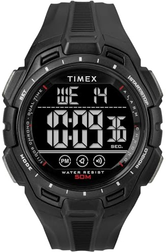 Timex Sport Montre pour Hommes, 43 mm, Bracelet en résine Noir, Cadran numérique, boîtier Noir TW5M61700