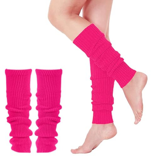 MUNSKT 1 Paar Beinwärmer für Damen und Mädchen, Schwarz oder Weiß, weiche Winter-Stricksocken, athletisch, Stretch, kniehoch, Damen-Beinwärmer, 80/90er-Jahre-Party, Neon-Ballett-Tanz, Eislauf-Zubehör,