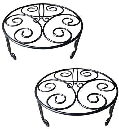 ILTreFlo 2 Pack Iron Plant Stand Low Profile,13 Inch Diameter Wide Round Metal Flower Stand for Indoor Outdoor Large Plants, Short Heavy Duty Display Holder for Wide Pots, Patio Garden Home Decor,Rustproof Matte Black(2 Pack 13 Diameter 5 inches Tall Black)