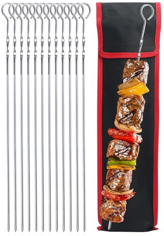 KOBONA Spiedini di Kebab Spiedini di Carne BBQ Kabob in Acciaio Inossidabile Spiedini di Carne da 36 cm per Grigliare Spiedini di Griglia Riutilizzabili Spiedini di Shish Kebab per Campeggio