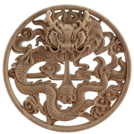 XBHGSY Holz Schnitzerei Ornament Chinesischer Drache Aus Holz Heimdekoration Zubehör Geschnitzte Holzecke Onlay Applikation Möbel Türaufkleber Dekorfigur 2 Stück 24 Cm