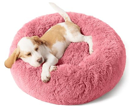 Domarex Rundes Hundebett für Hunde und Katzen 60 cm - Weiches, Flauschiges Kissen mit erhöhten Rändern - Anti-Rutsch Boden - Silikonfüllung für Komfort und Wärme - Pflegeleicht - Rosa