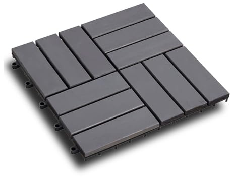 YOEVU - Set de 11 Baldosas de exterior Madera de Acacia, Gris | 1 m², Suelo de Terraza Exterior, Antideslizantes, Resistentes al Clima, Fácil Instalación, para Jardín