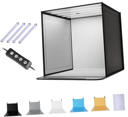 BaotyJie Foto-Leuchtkasten, Bildkasten, Studiokasten, tragbar, verstellbar, Set, Fotografie-Kastenbeleuchtung, für Schmuck, Profis, 4 Lichter mit Dimmer, 40cm