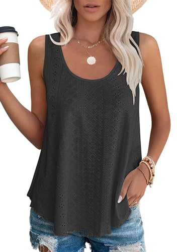 SENBATU Canotta Nera da Donna, Senza Maniche, Estiva, alla Moda, Girocollo, da Donna, Taglia XXL XX-Large 50-52