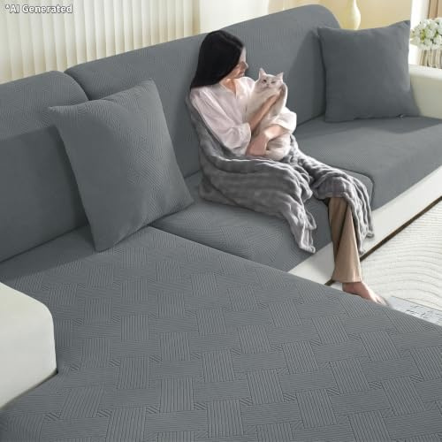YSTELLAA Stretch Sitzkissenbezug, Elastischer Sofa Sitzkissenbezug rutschfest, Universal Bezug Für Sitzkissen Waschbare, Sofakissen Bezug Sofabezug(Großer 1 Sitzer, Hellgrau)