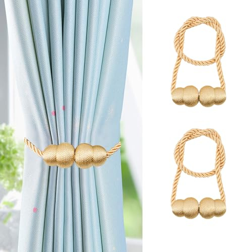 NAHUAA Ferma Tende Magnetico Oro Calamite per Tende Fermatenda Calamita per Tendine da 50 cm per Soggiorno, Camera da Letto, Sala da Pranzo, Bagno, Cucina, 2 Pezzi