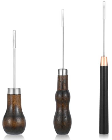 BOHUIZ Ahle Werkzeug Set, 3 Stück Ahle Mit Holzgriff, Vorstecher, 3 Stück Lederwerkzeug DIY Lederhandwerk Nähen Ahle Locher Ledernadel für Hausreparatur und Schneiderarbeiten