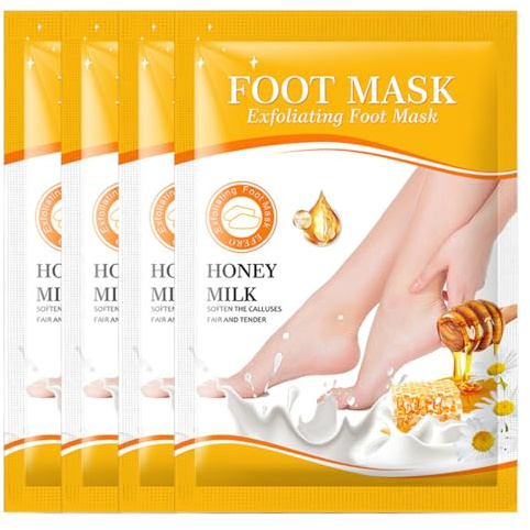 Virellay 4 Pcs Honig Fußmaske Hornhaut Feuchtigkeitsspendend, Honig Fussmaske für Trockene, Rissige Füße für Frauen, Foot Peel Mask, Fußpeeling Maske