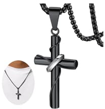 FaithHeart Collana con Croce da Uomo, Ciondolo Croce Cristiana, Acciaio Chirurgico Inossidabile 316L, Impermeabile, Tre colori, Catena 55+5cm, Regali Comunione Maschio