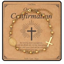 Eigso Ketten Armband Kreuz Gold Rosenkranz Perlen Armband für Damen Herrem Katholisches Kreuz Kettenarmband