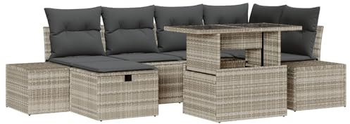 vidaXL 7-delat trädgårdsoffset med kuddar beige mörkgrå poly rattan modulärt utomhusmöbler hörnsittande stiliga patio sektionell bekväm