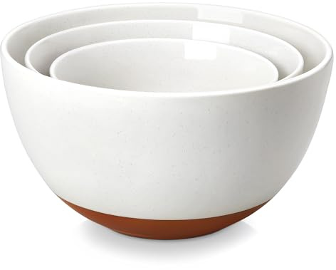 MALACASA Ceramic Mixing Bowls, Large Serving Bowls for Mixing, Cooking, Prepping, Baking, Salad, Soup, Popcorn, Pasta, Nesting Bowls Set of 3, 4.38/2.5/1.44 Qt, Oven, Microwave and Dishwasher Safe