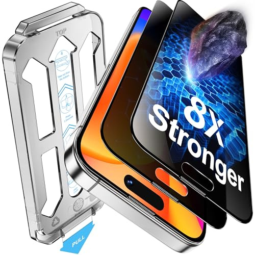 Tentoki Protector Pantalla Privacidad Para iPhone 15 Pro Max | 25°Antiespía, Refuerzo Secundario, 2 Piezas Cristal Templado de 8 veces más Fuerte, Dureza 9H, Sin Burbujas, 6,7 Pulgadas